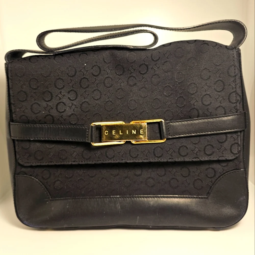 Celine Black and Gold Shoulder Bag EUC